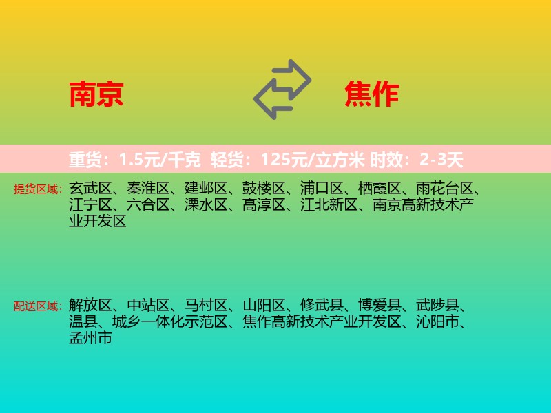 南京到焦作物流专线价格时效
