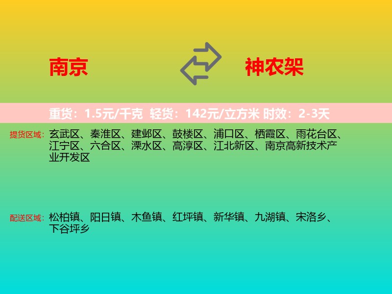 南京到神农架物流专线价格时效