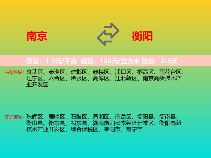南京到衡阳物流专线价格时效