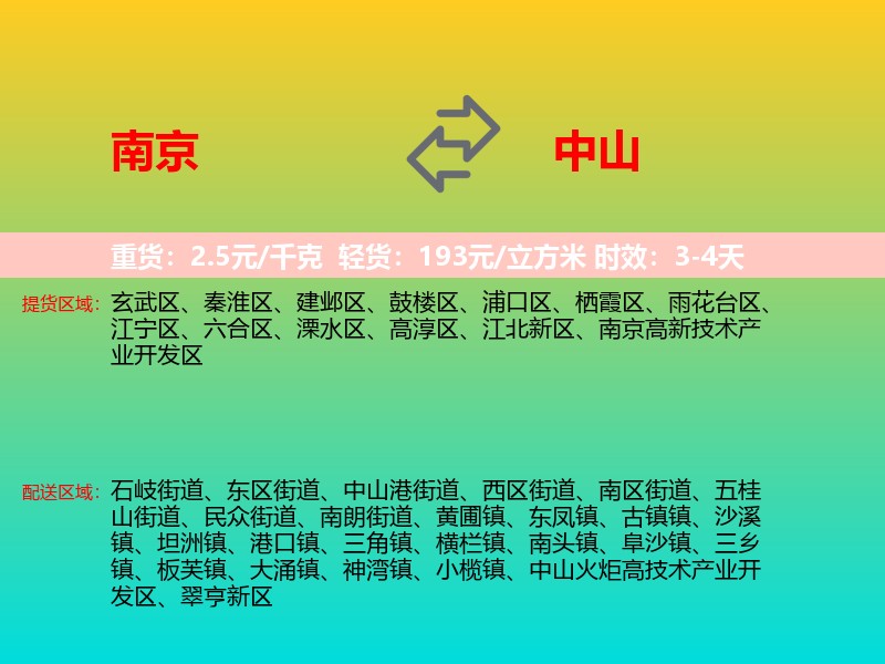 南京到中山物流专线价格时效