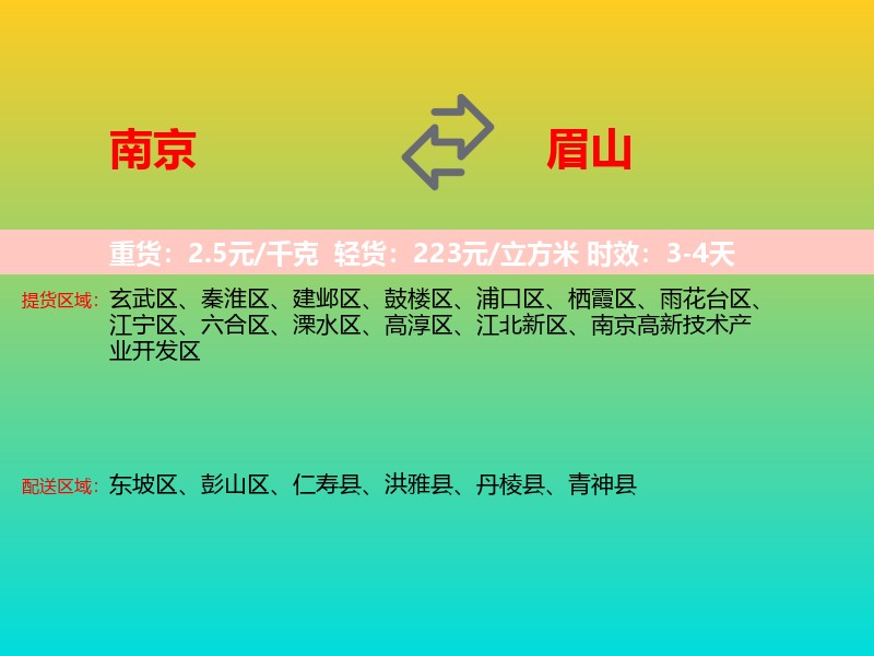 南京到眉山物流专线价格时效