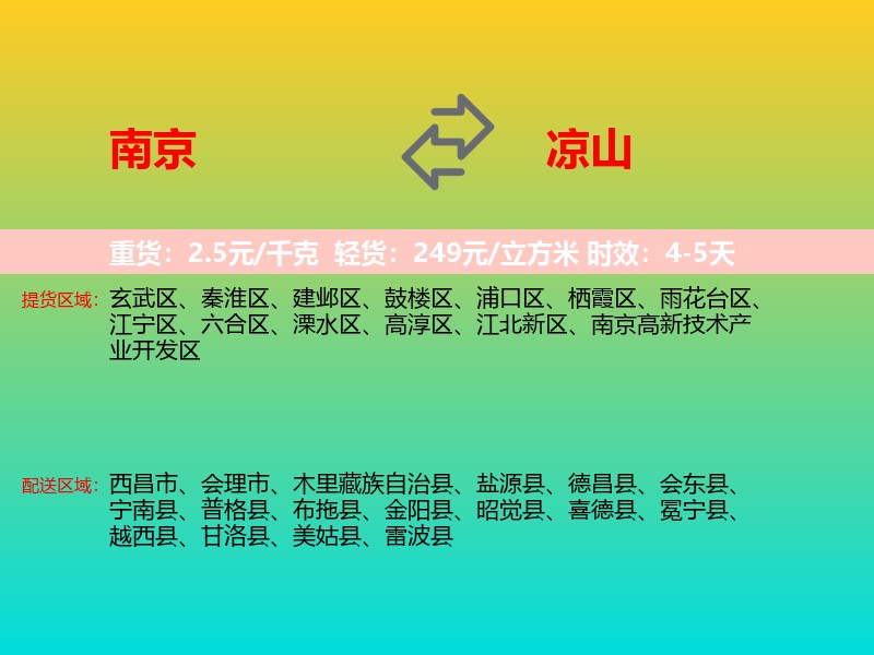 南京到凉山物流专线价格时效