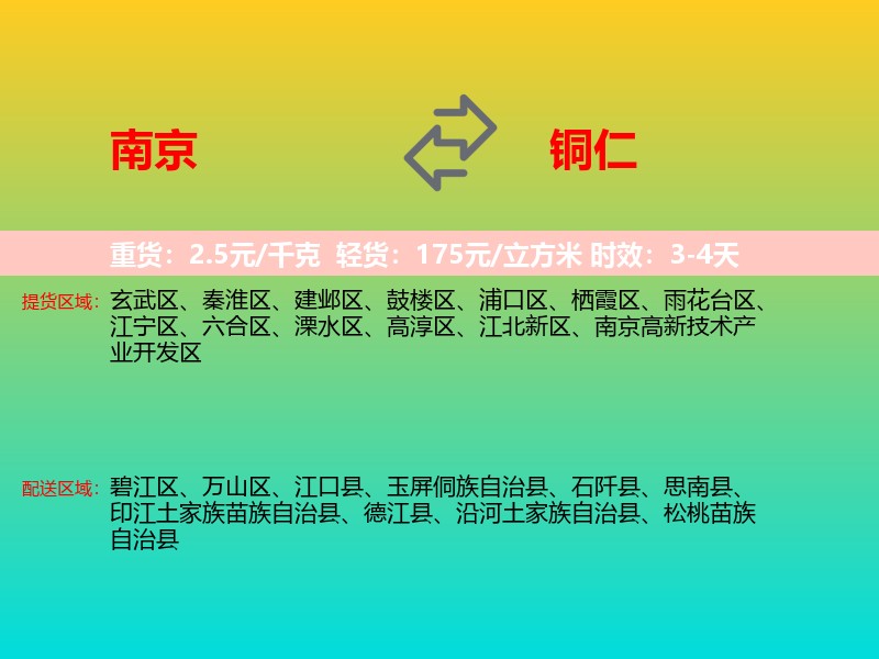 南京到铜仁物流专线价格时效