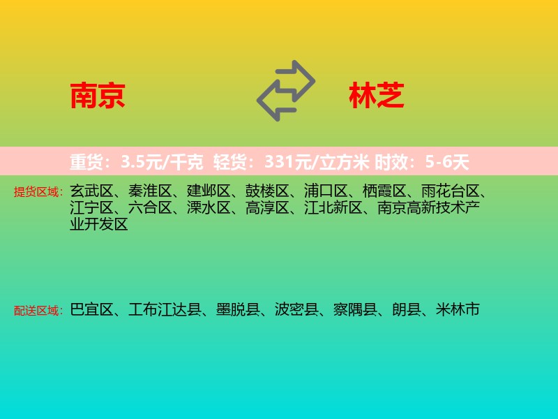 南京到林芝物流专线价格时效