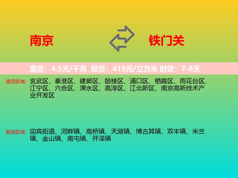 南京到铁门关物流专线价格时效