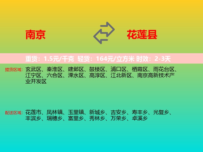 南京到花莲县物流专线价格时效