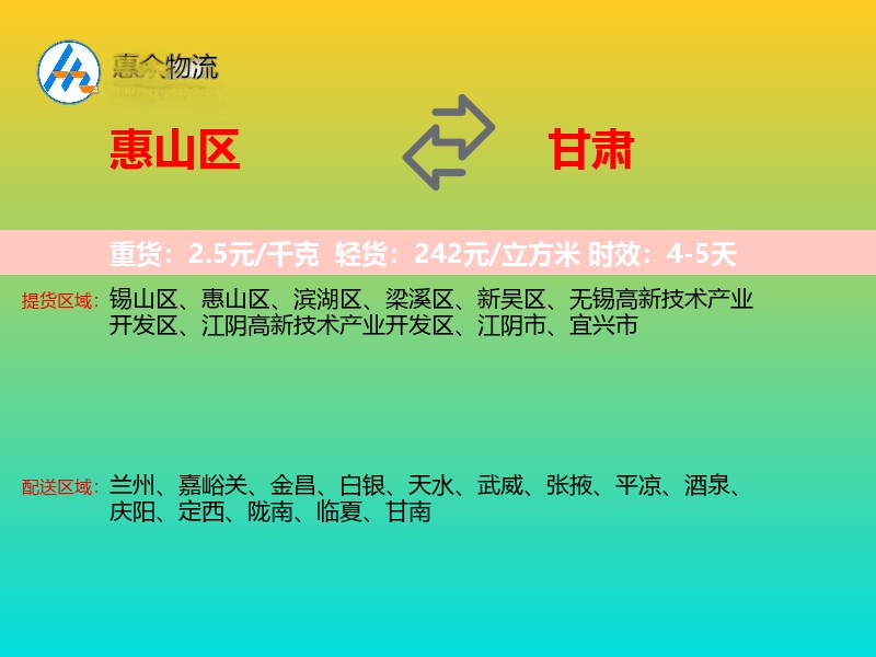 惠山区到甘肃物流专线