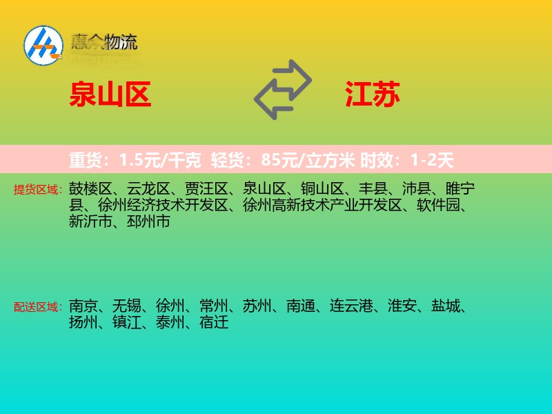 泉山区到江苏物流专线