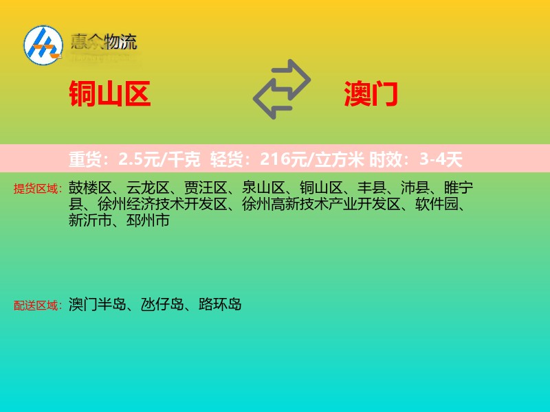 铜山区到澳门轿车托运