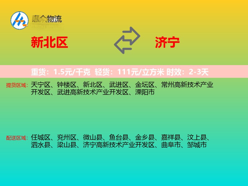 新北区到济宁物流专线
