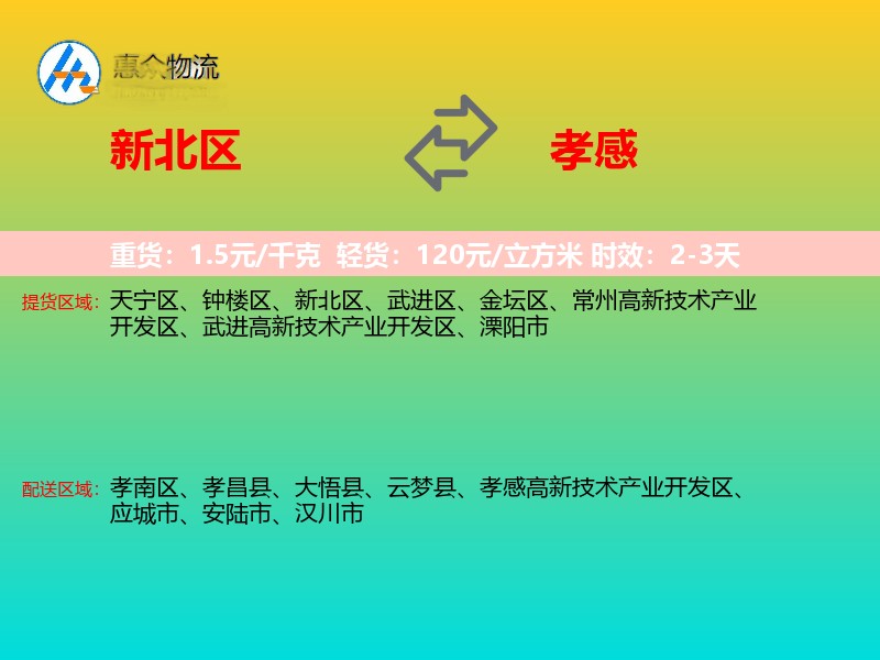新北区到孝感物流专线