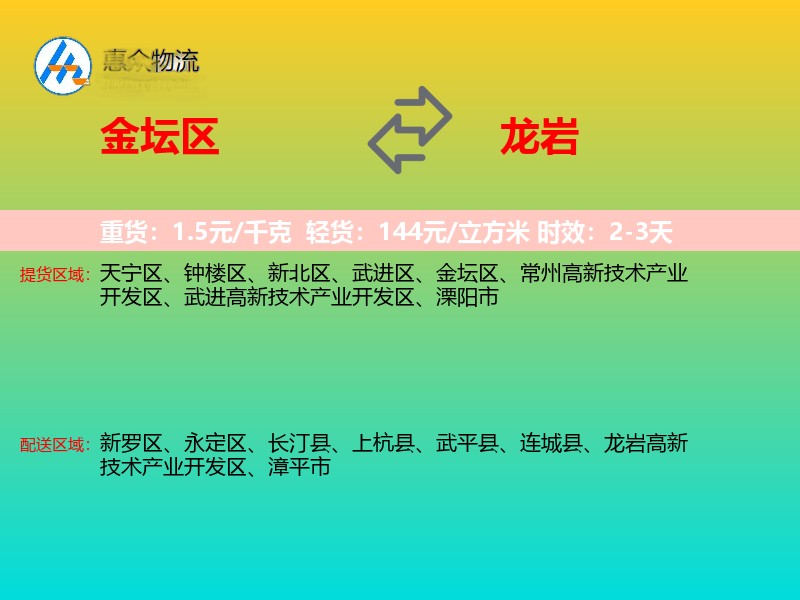 金坛区到龙岩物流专线