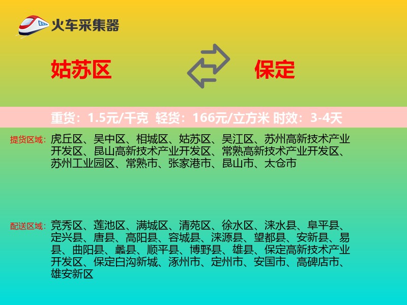 姑苏区到保定物流专线