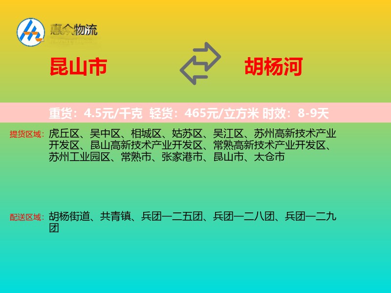 昆山市到胡杨河物流专线价格时效
