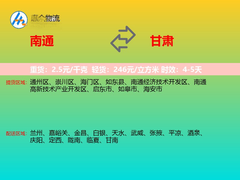 南通到甘肃物流专线