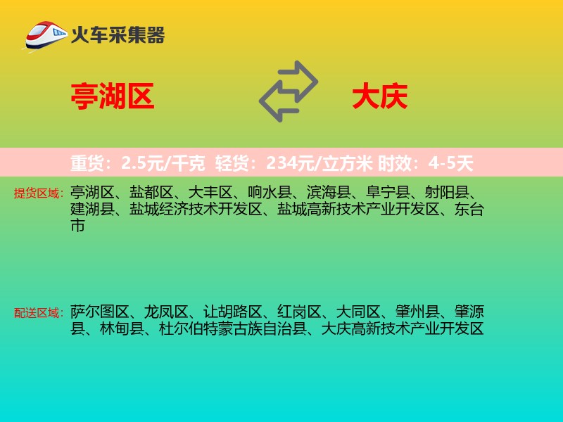 亭湖区到大庆物流专线