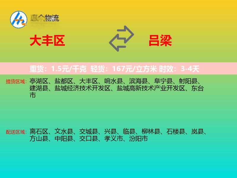 大丰区到吕梁物流专线