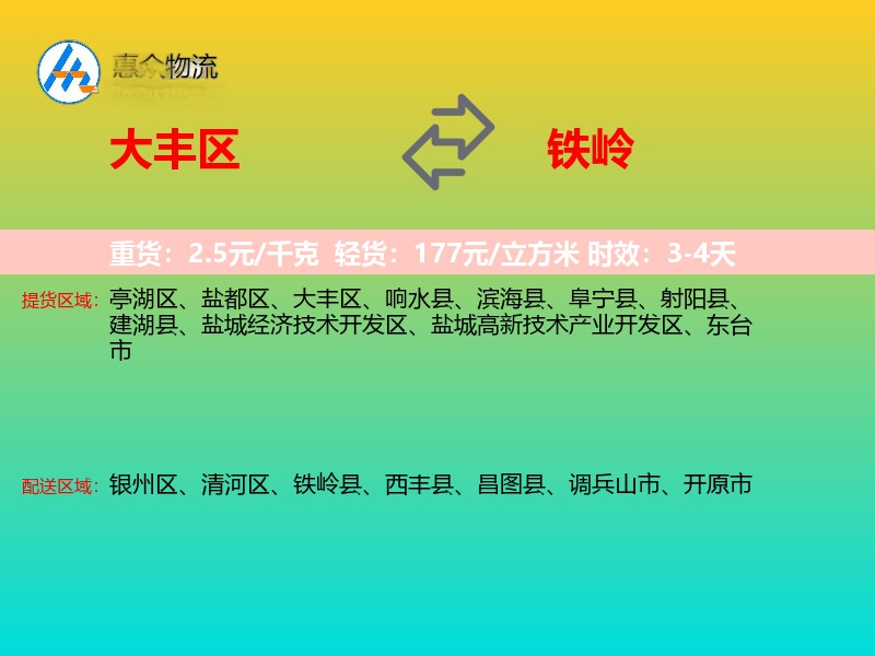 大丰区到铁岭物流专线