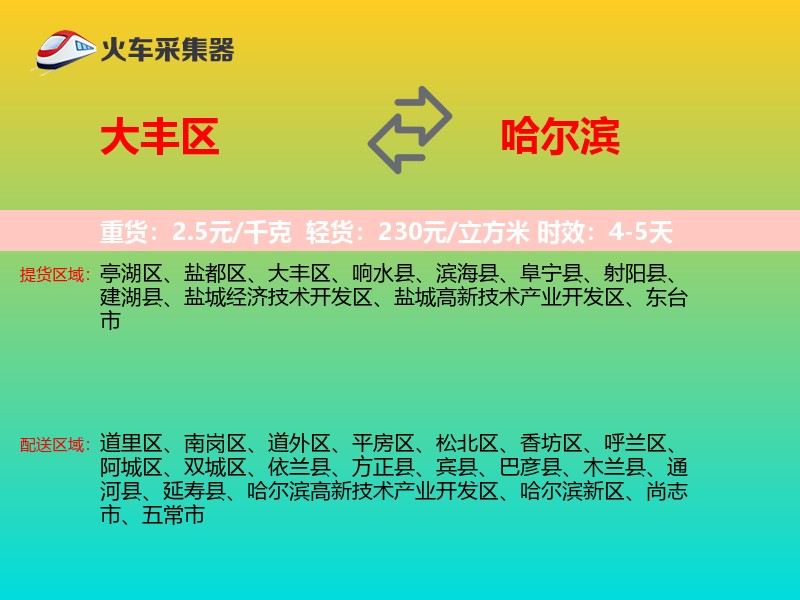 大丰区到哈尔滨物流专线