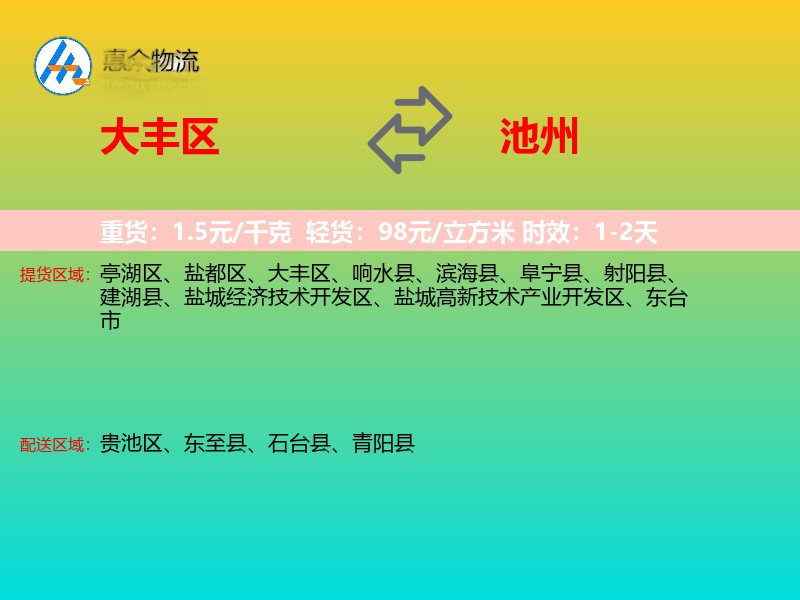 大丰区到池州物流专线