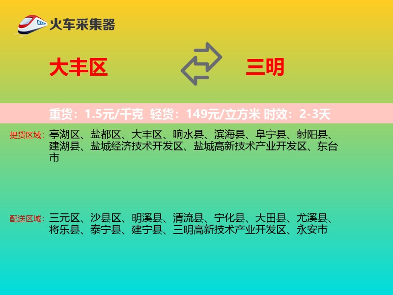 大丰区到三明物流专线