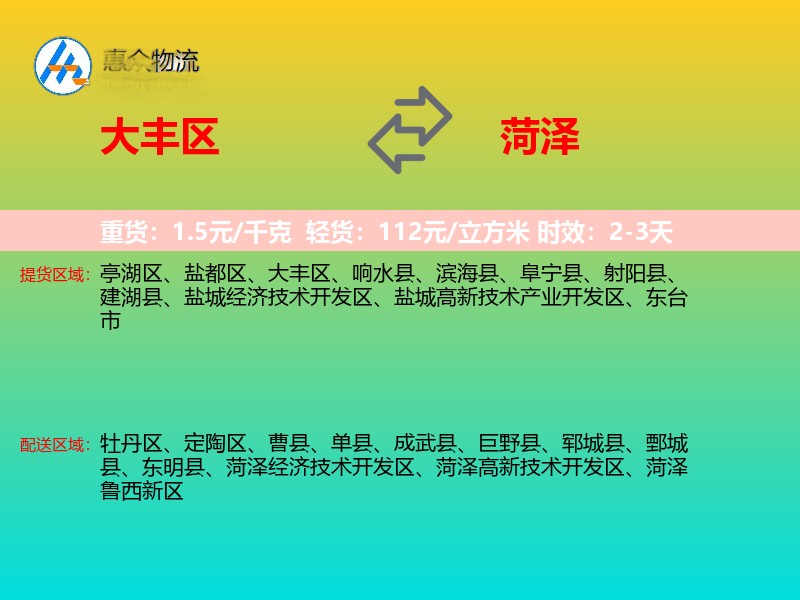 大丰区到菏泽物流专线