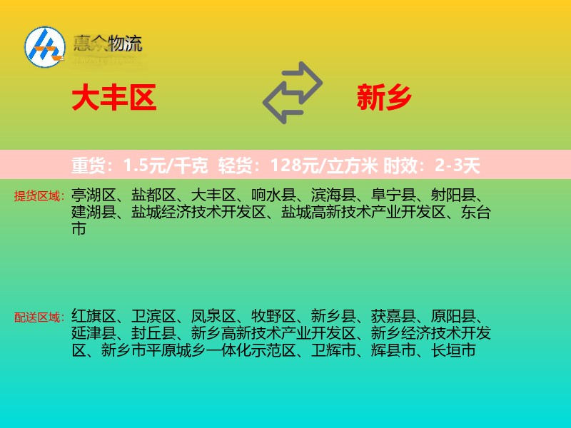 大丰区到新乡物流专线