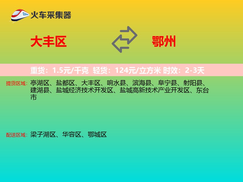 大丰区到鄂州物流专线