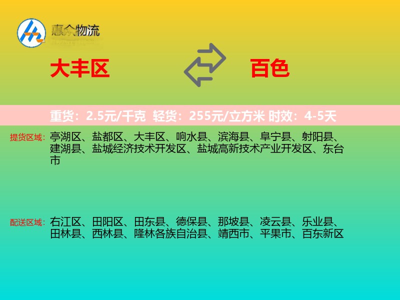 大丰区到百色物流专线