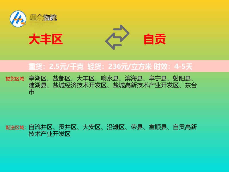 大丰区到自贡物流专线