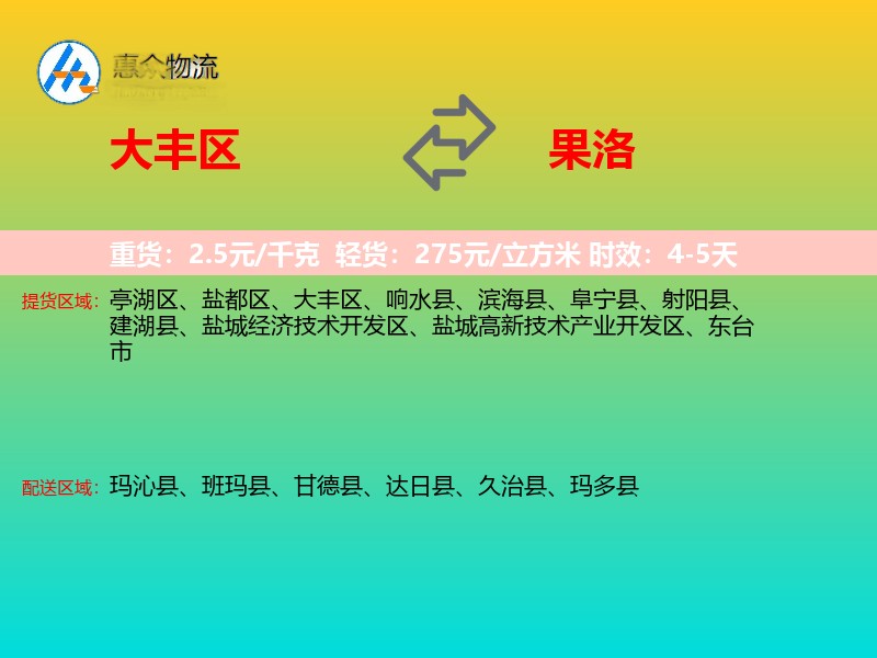 大丰区到果洛物流专线