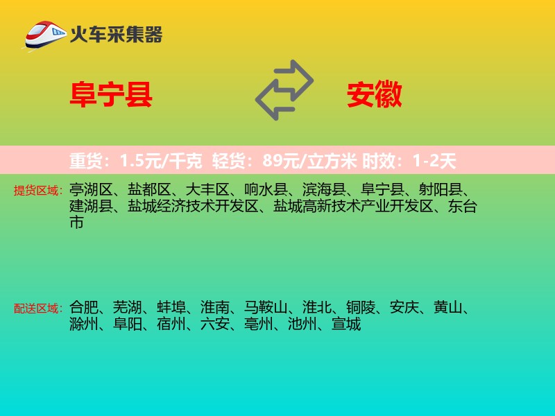 阜宁县到安徽物流专线