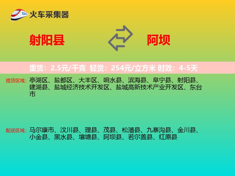 射阳县到阿坝物流专线