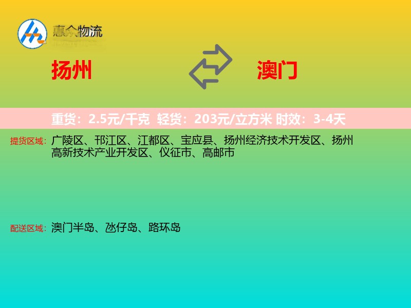 扬州到澳门轿车托运