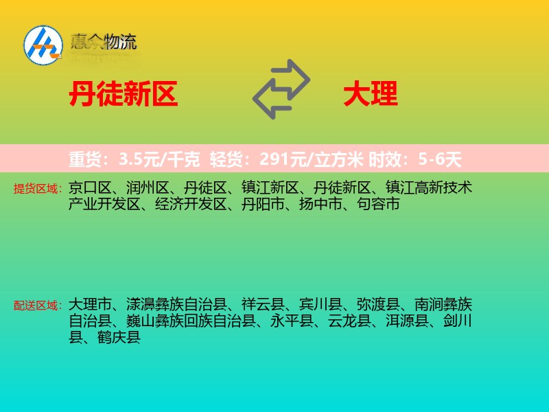 丹徒新区到大理物流专线