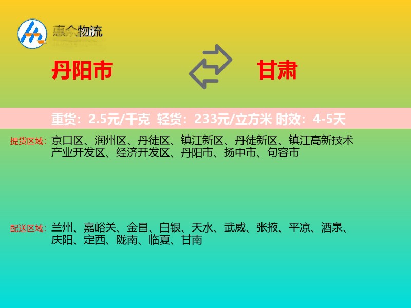 丹阳市到甘肃物流专线