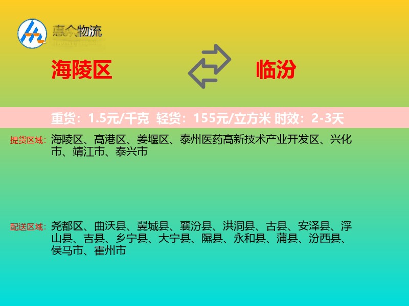 海陵区到临汾物流专线