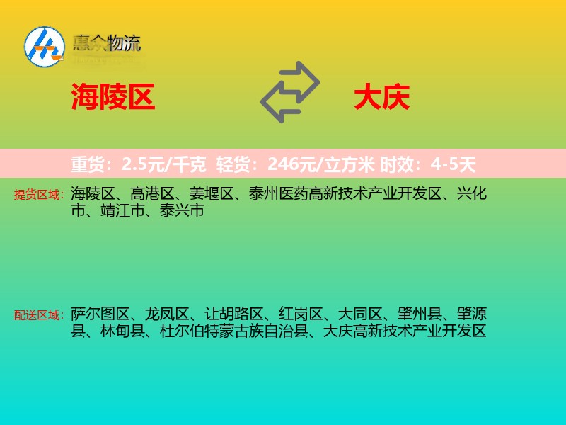 海陵区到大庆物流专线