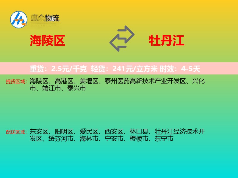 海陵区到牡丹江物流专线