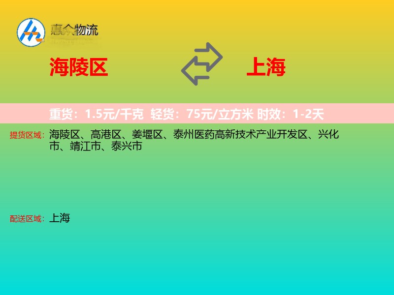 海陵区到上海物流专线