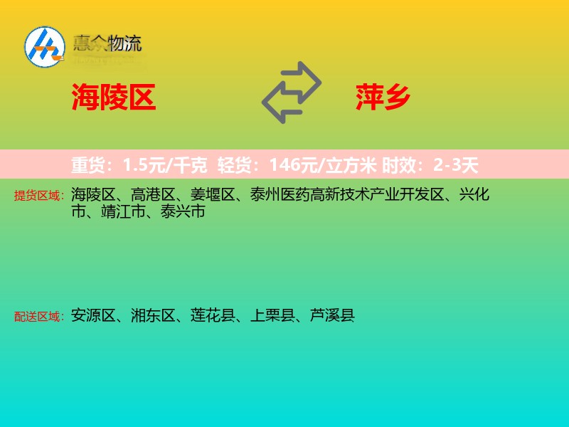 海陵区到萍乡物流专线