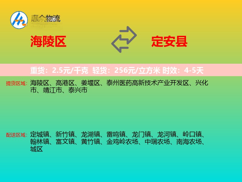 海陵区到定安县物流专线