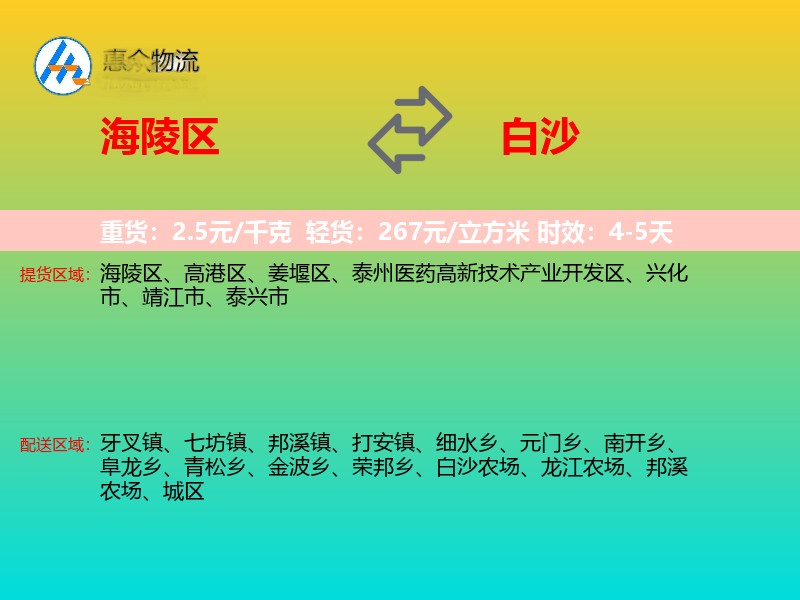 海陵区到白沙物流专线
