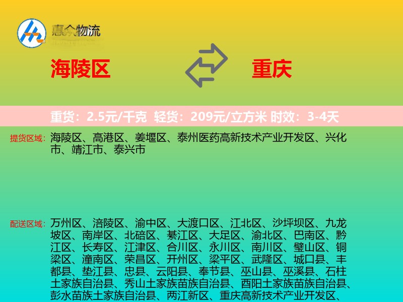 海陵区到重庆物流专线