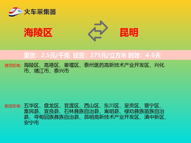 海陵区到昆明物流专线