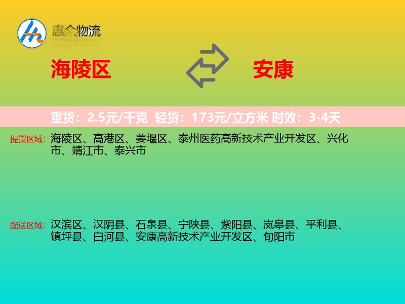 海陵区到安康物流专线