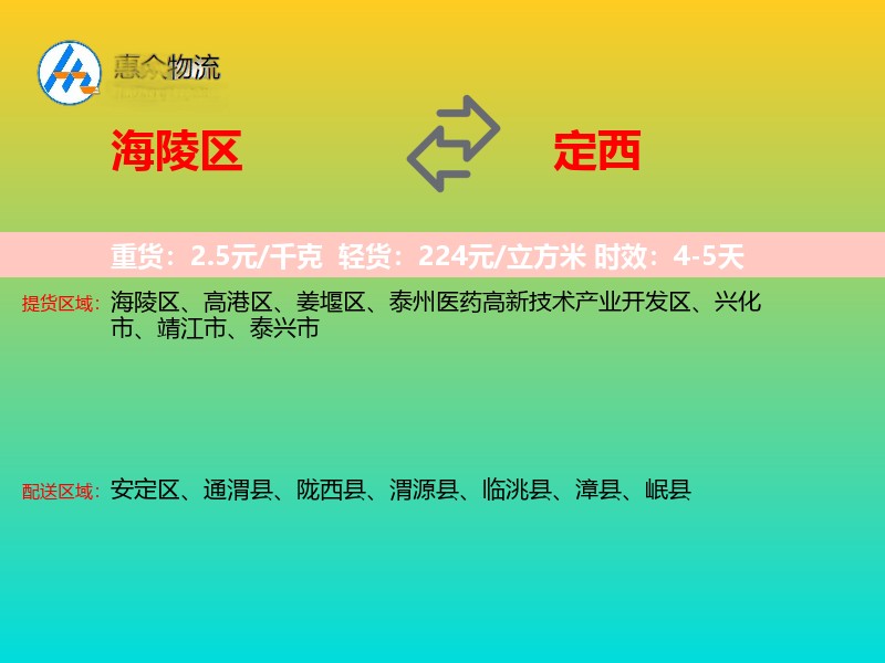 海陵区到定西物流专线