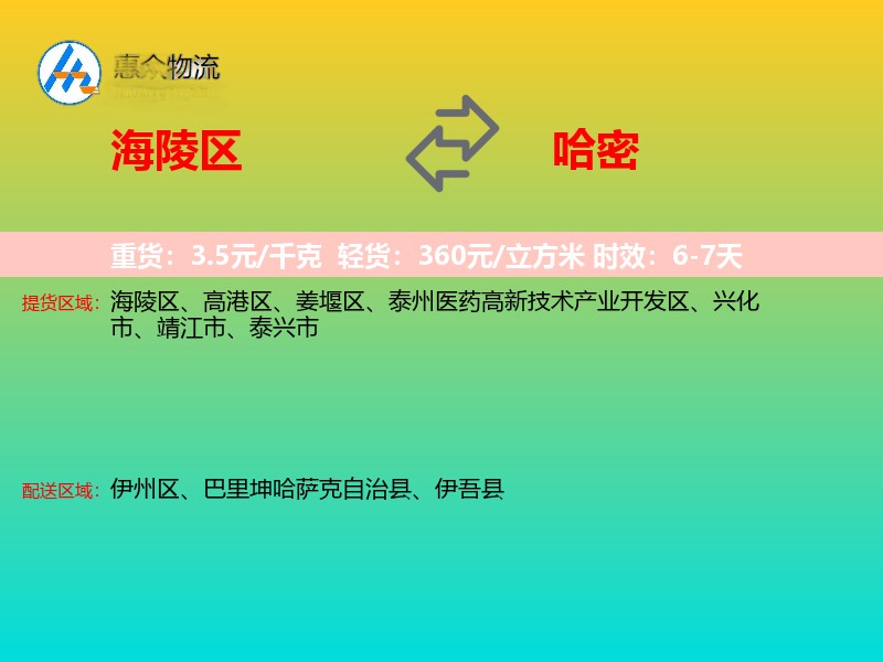 海陵区到哈密物流专线