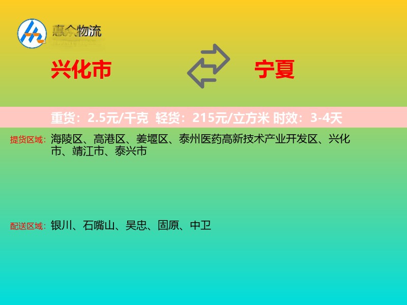 兴化市到宁夏物流专线