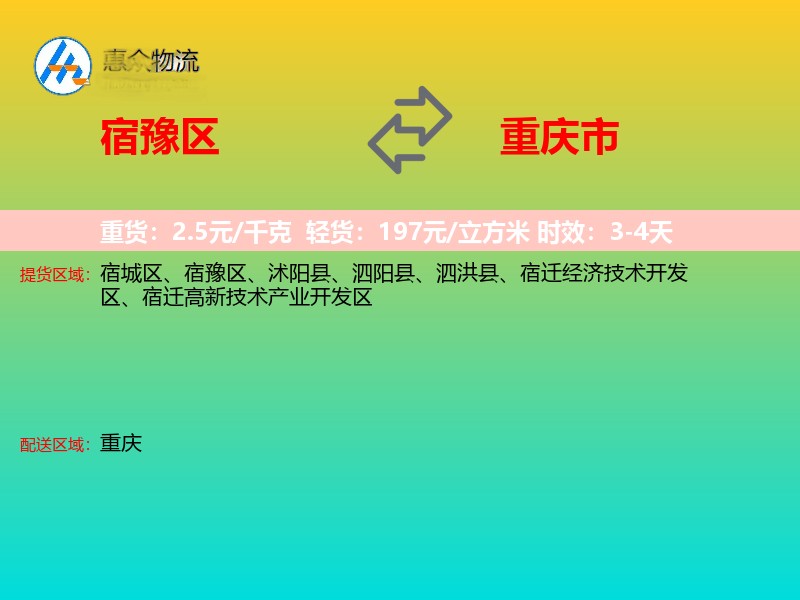 宿豫区到重庆市物流专线